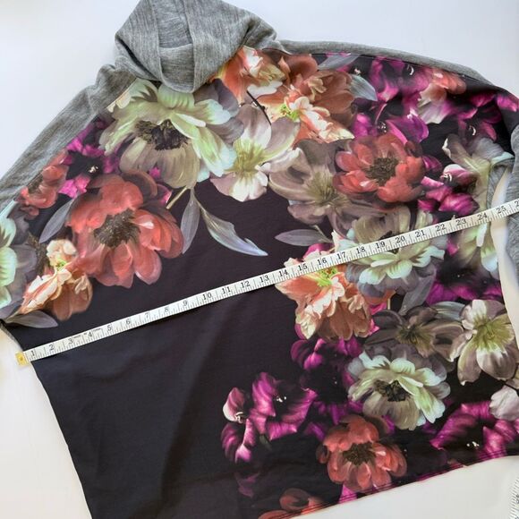 Zara W&B Floral Chiffon Sheer Front Gray Fine Knit Roll Neck Turtleneck Top L - Picture 8 of 10